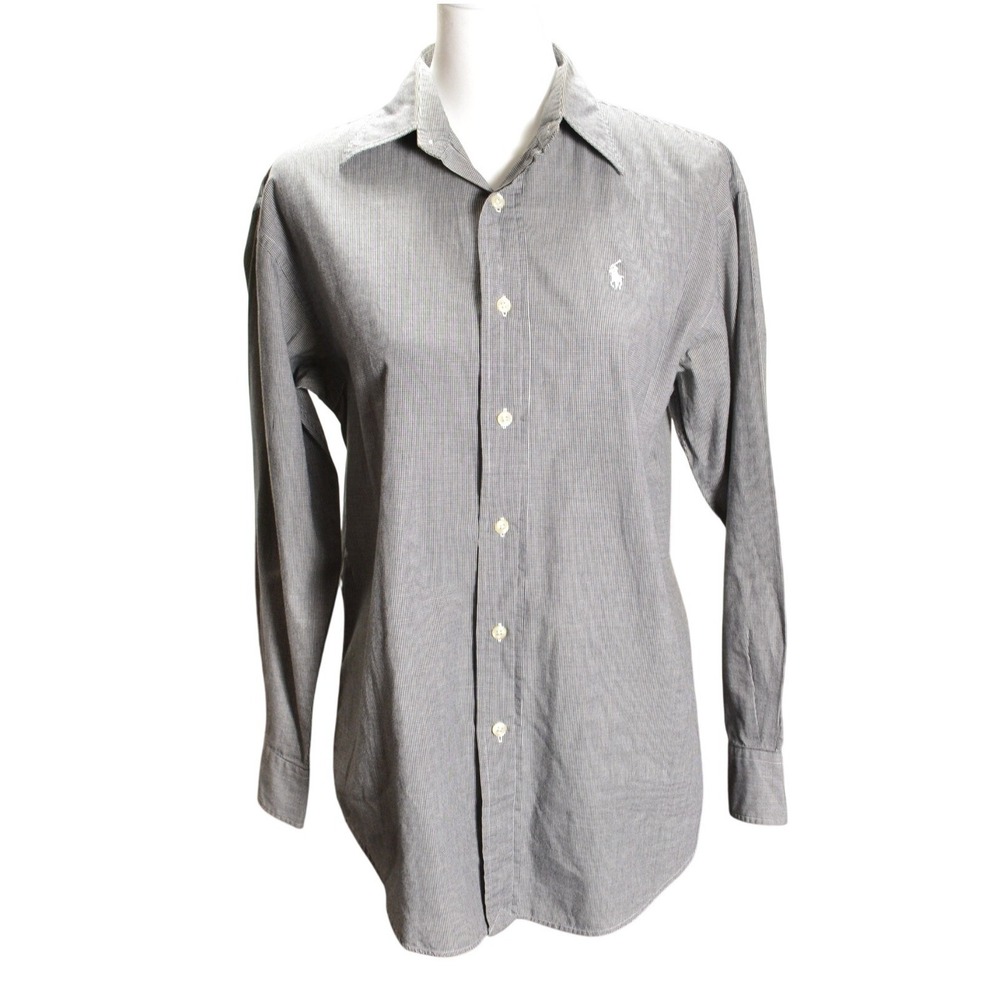 Polo Sport Ralph Lauren Women's Button Down Shirt Gray White Check Size 8 Preppy